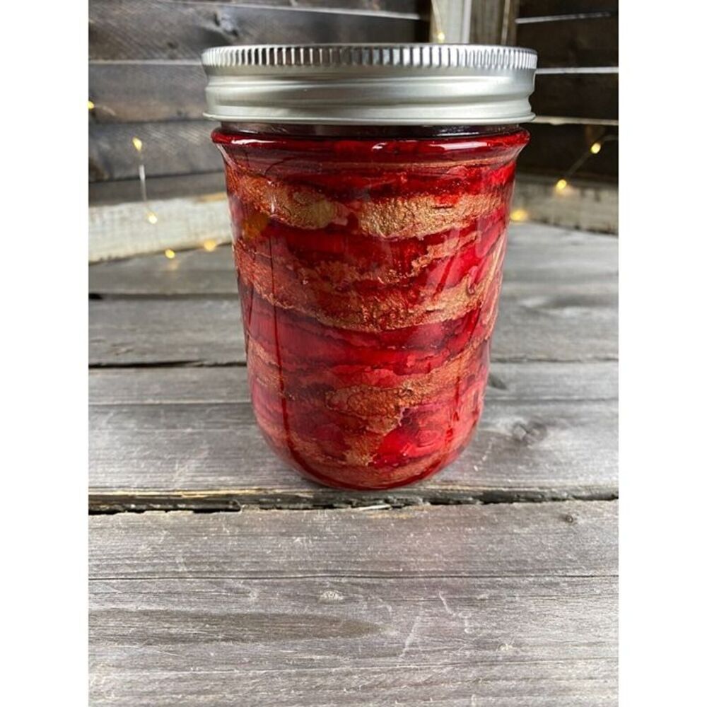 Storage Organization Trinket Quart Mason Jar Resin Red Gold Marbled Swirl